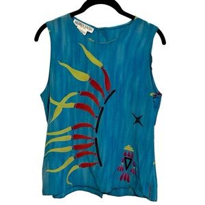 Vintage 80s Silk Abstract Print Tank Size 10